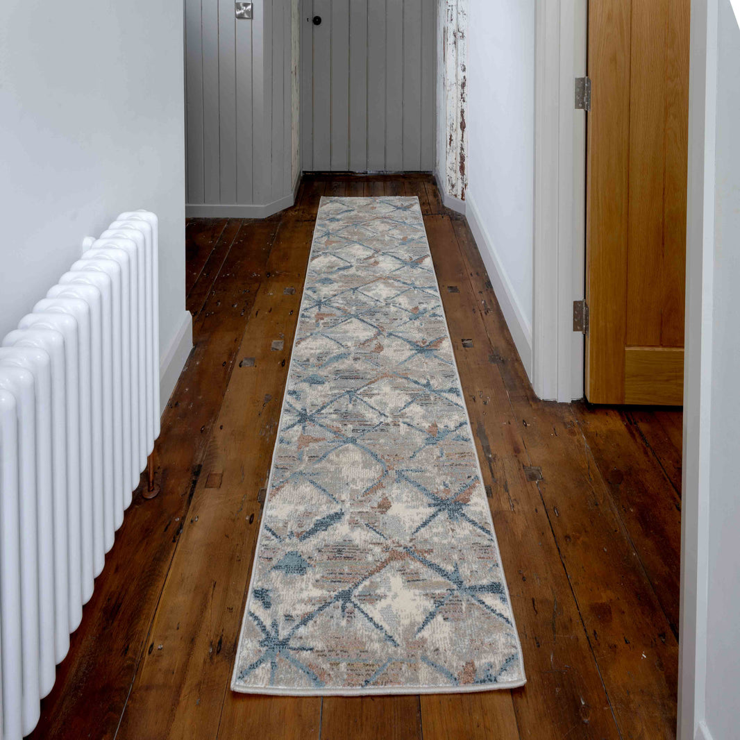 Soft Modern Blue Grey Painted Canvas Effect Rugs Artist Living Room