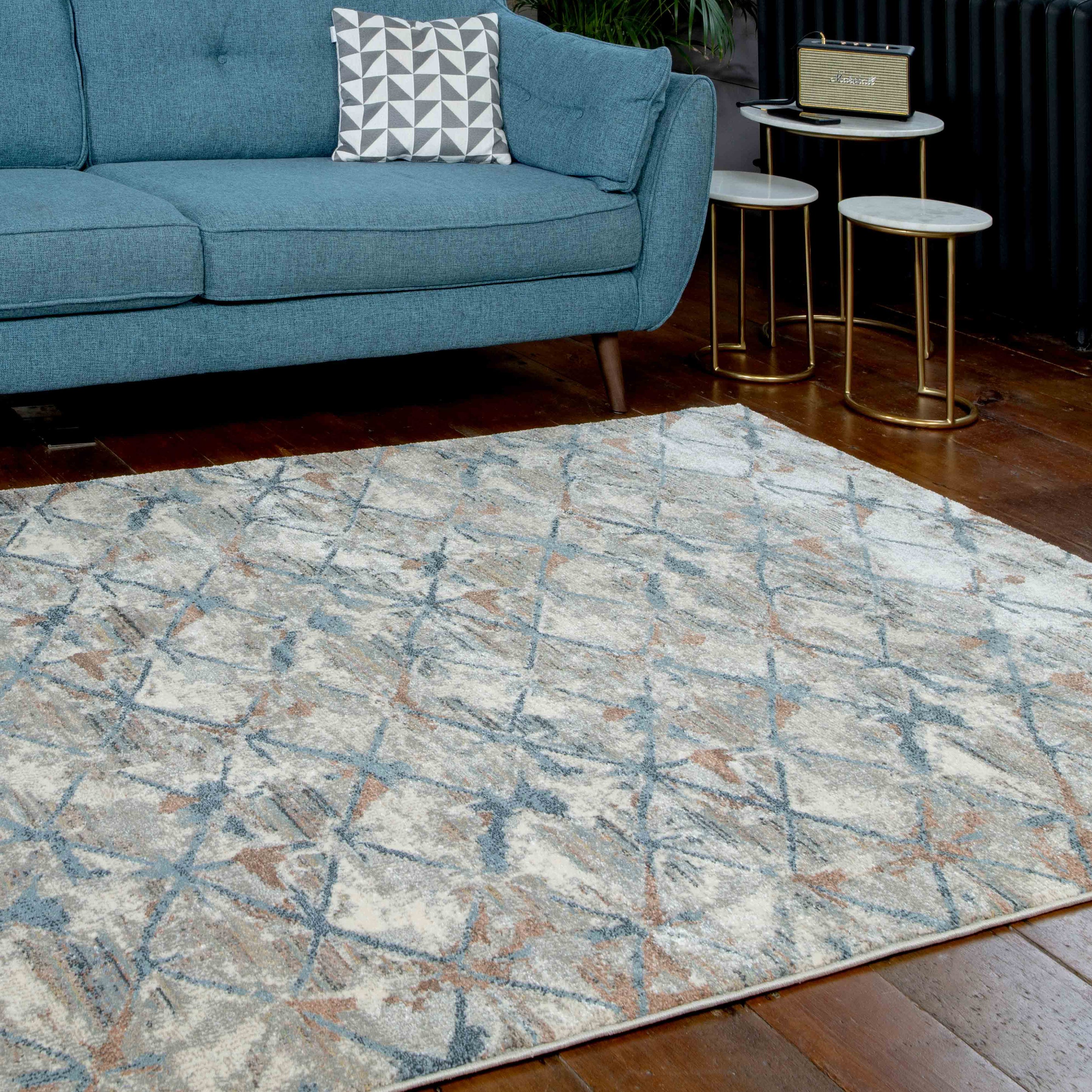 Blue Distressed Waves Runner Rug Laurie Living Room Rugs Kukoon Rugs Online