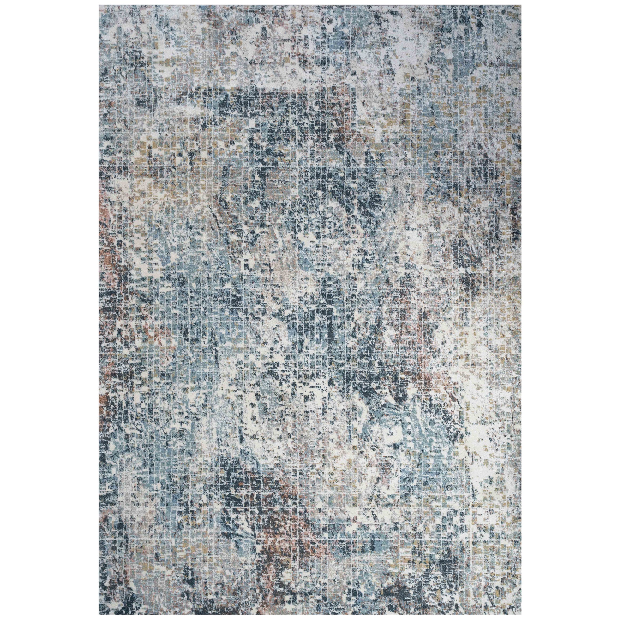 Soft Modern Blue Distressed Abstract Bedroom Rugs - Minuet