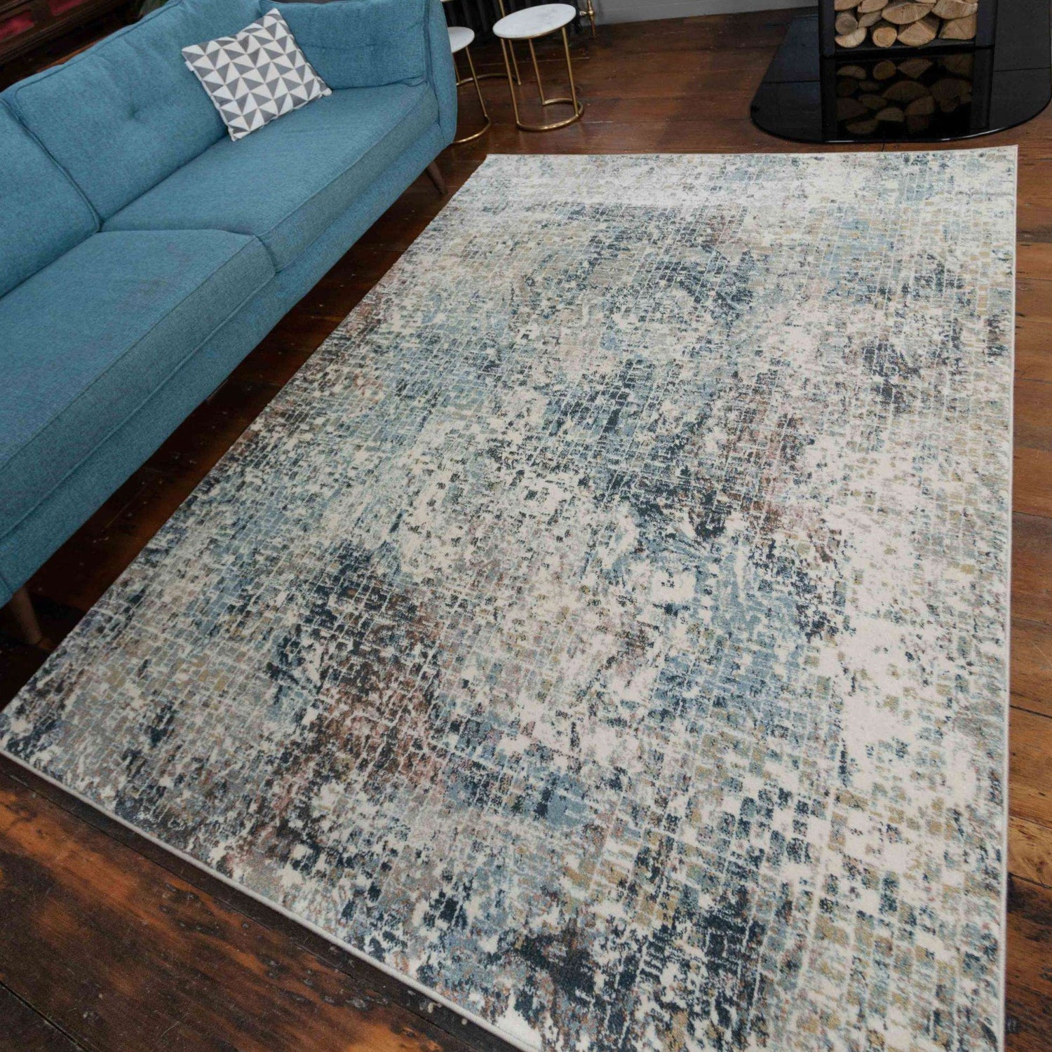 Soft Modern Blue Distressed Abstract Bedroom Rugs - Minuet | Living ...