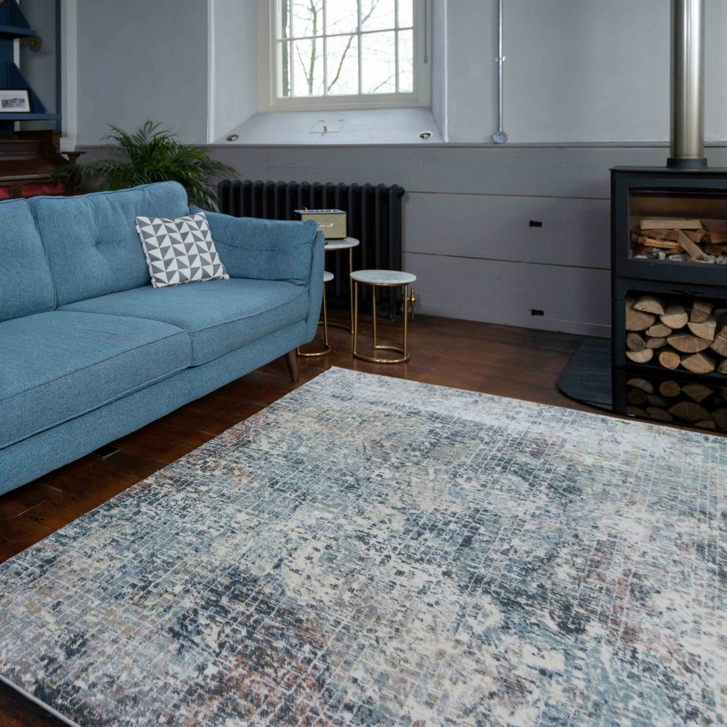 Soft Modern Blue Distressed Abstract Bedroom Rugs - Minuet