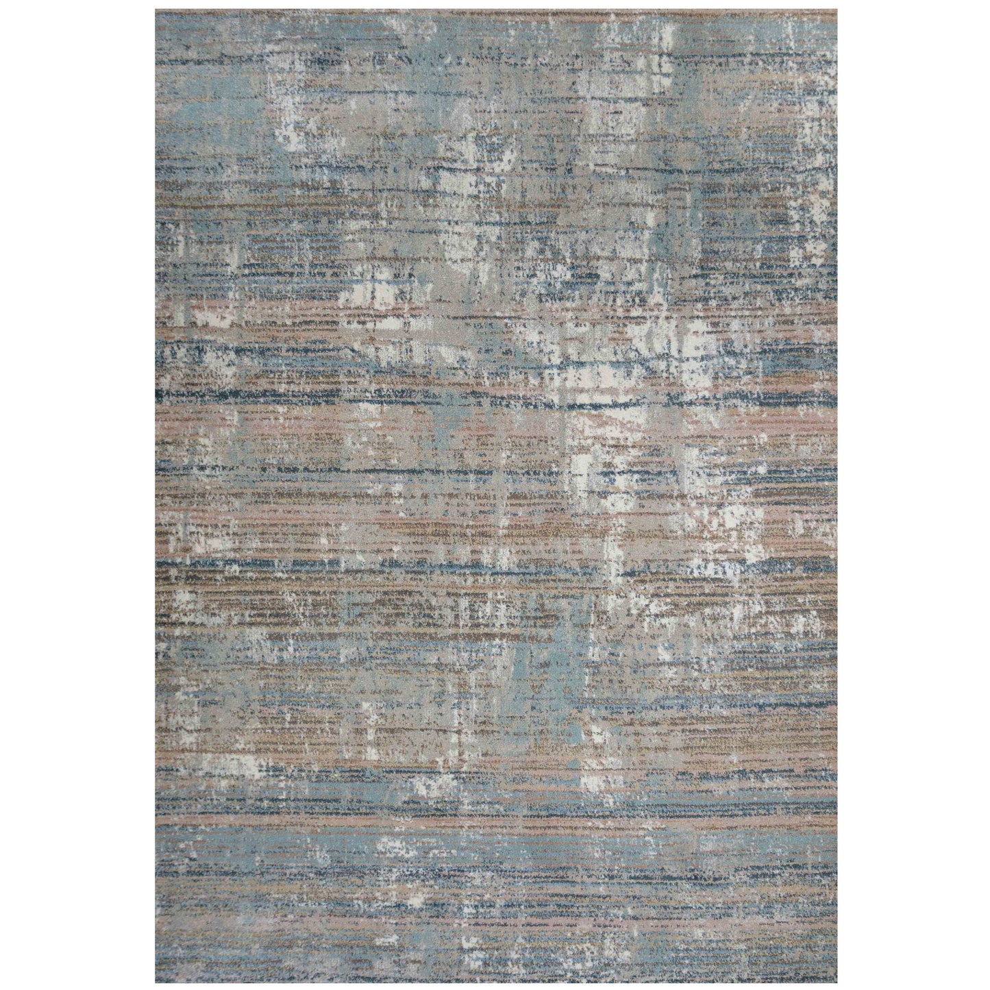 Soft Modern Blue Distressed Scratched Effect Rugs - Scatter