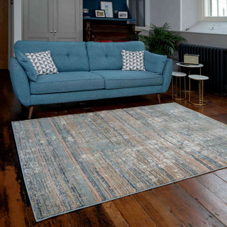 Soft Modern Blue Distressed Scratched Effect Rugs