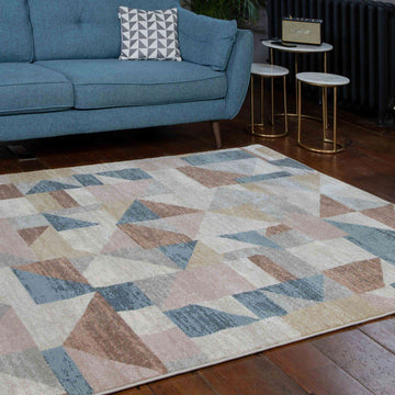 Soft Modern Blue Brown Geometric Abstract Living Room Rugs