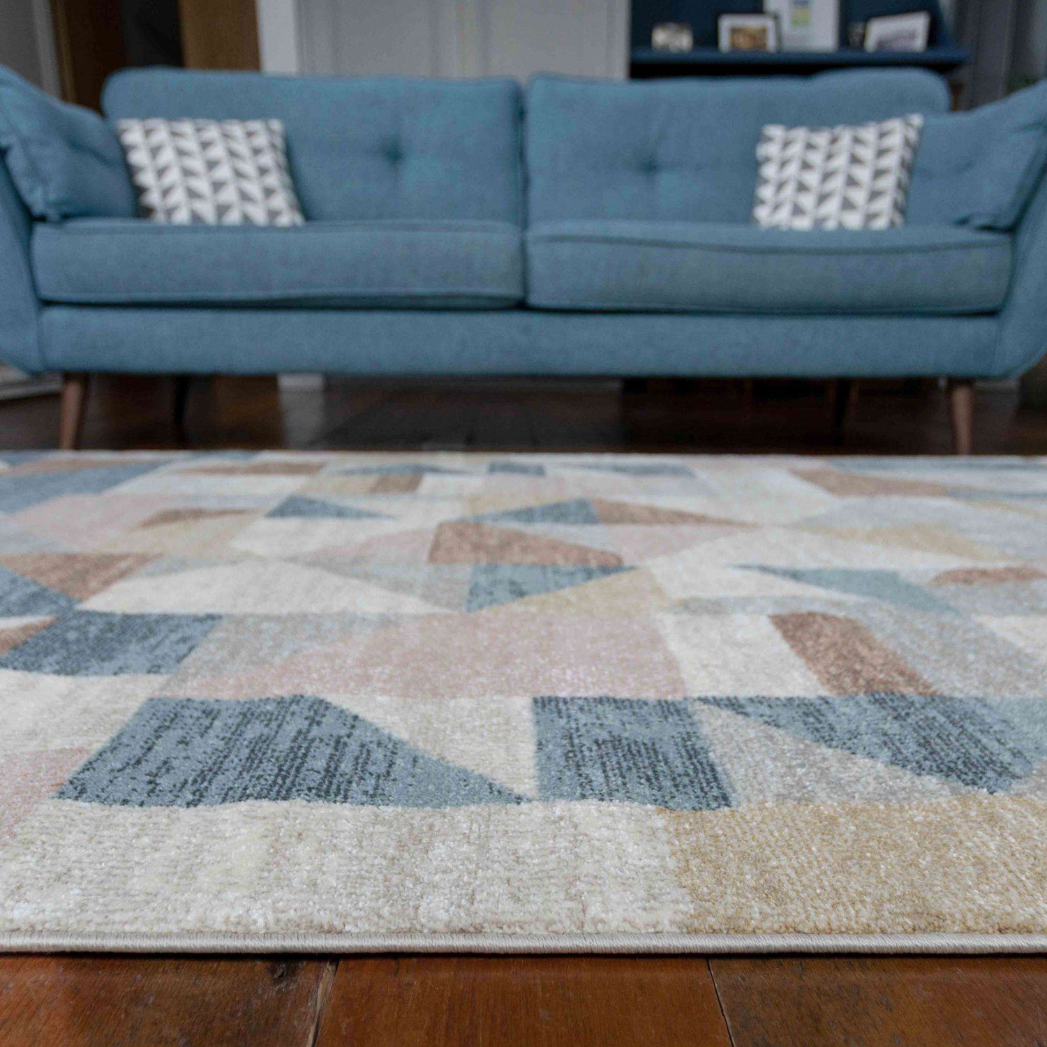 Soft Modern Blue Brown Geometric Abstract Living Room Rugs