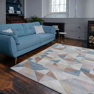 Soft Modern Blue Brown Geometric Abstract Living Room Rugs