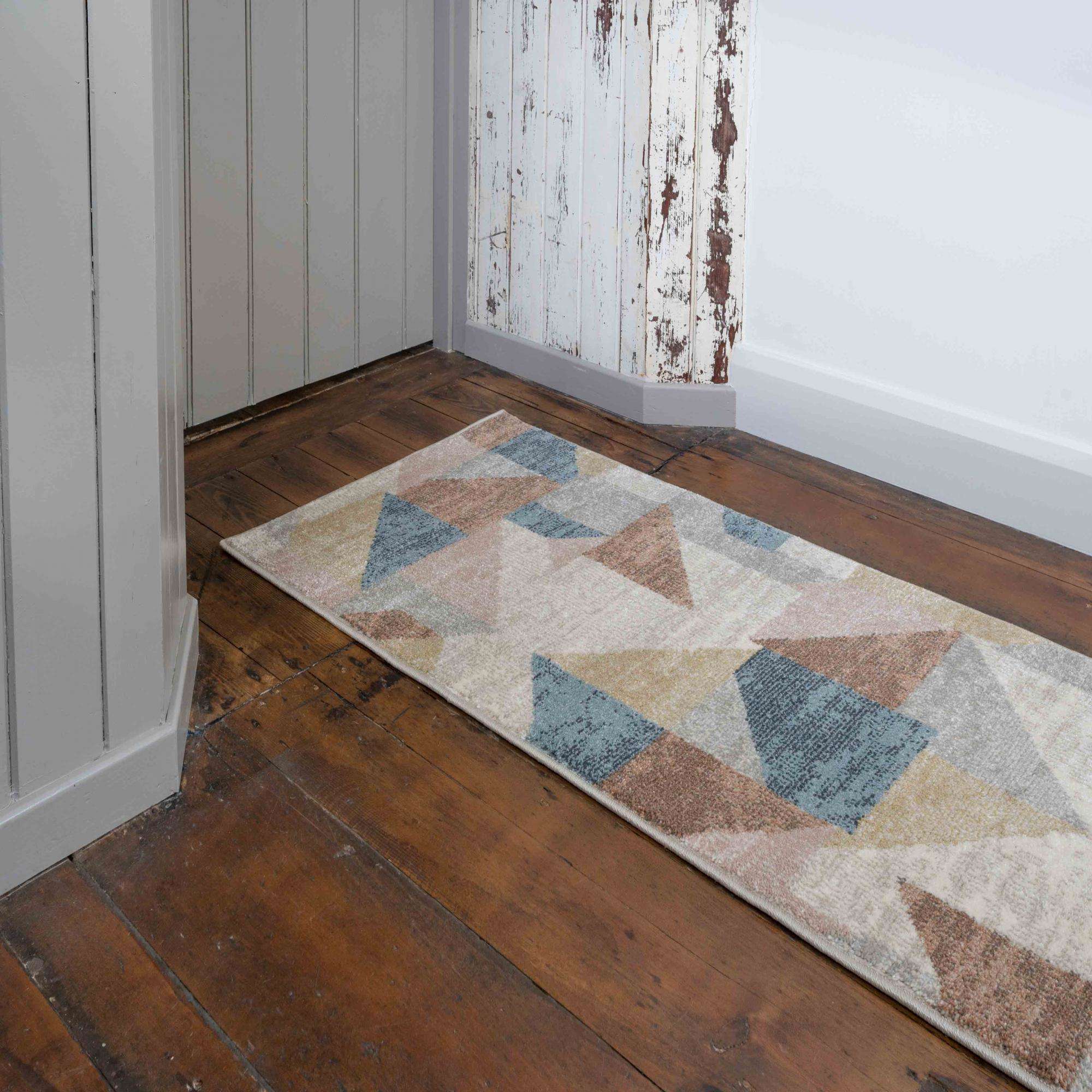 Soft Modern Blue Brown Geometric Abstract Living Room Rugs