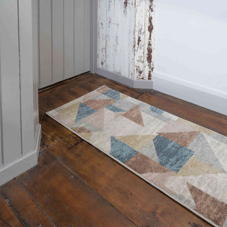 Soft Modern Blue Brown Geometric Abstract Living Room Rugs