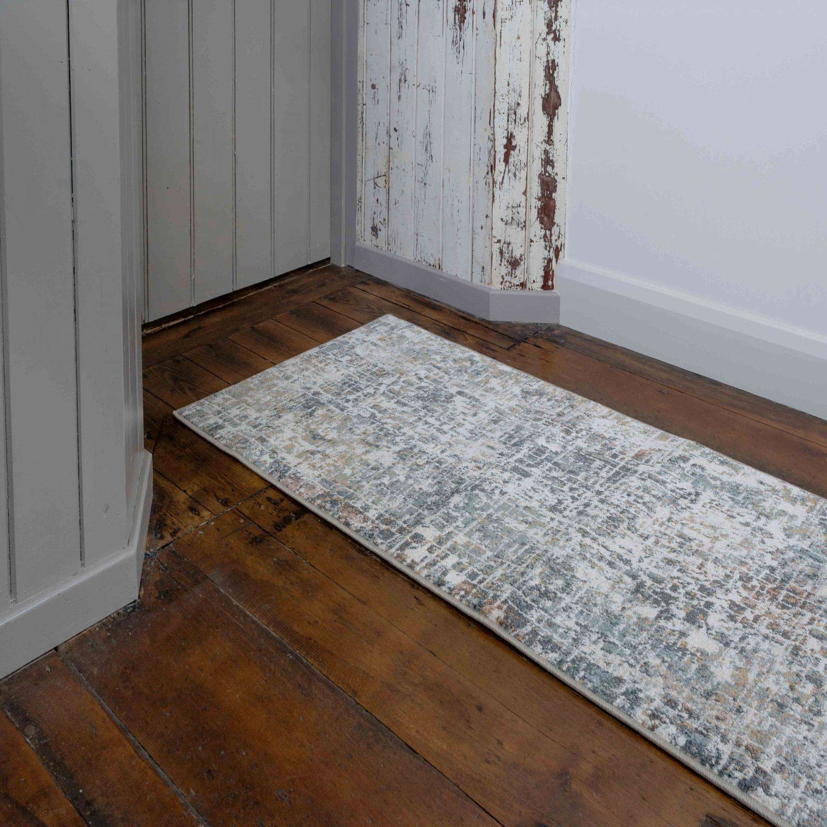 Soft Modern Blue Distressed Abstract Hall Runner Rugs Runner Rugs