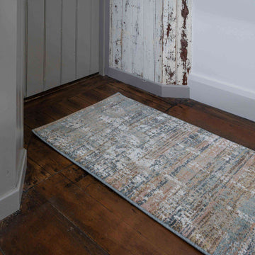 Soft Modern Blue Distressed Scratched Effect Runner Rugs
