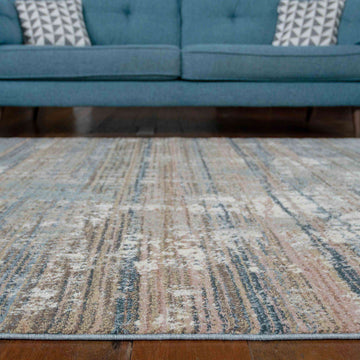 Soft Modern Blue Distressed Scratched Effect Runner Rugs