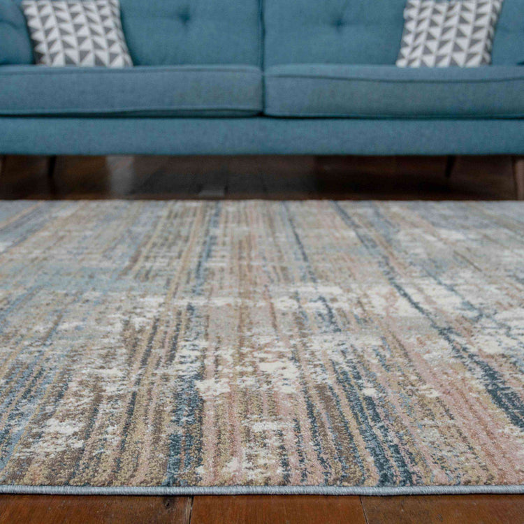 Soft Modern Blue Distressed Scratched Effect Runner Rugs