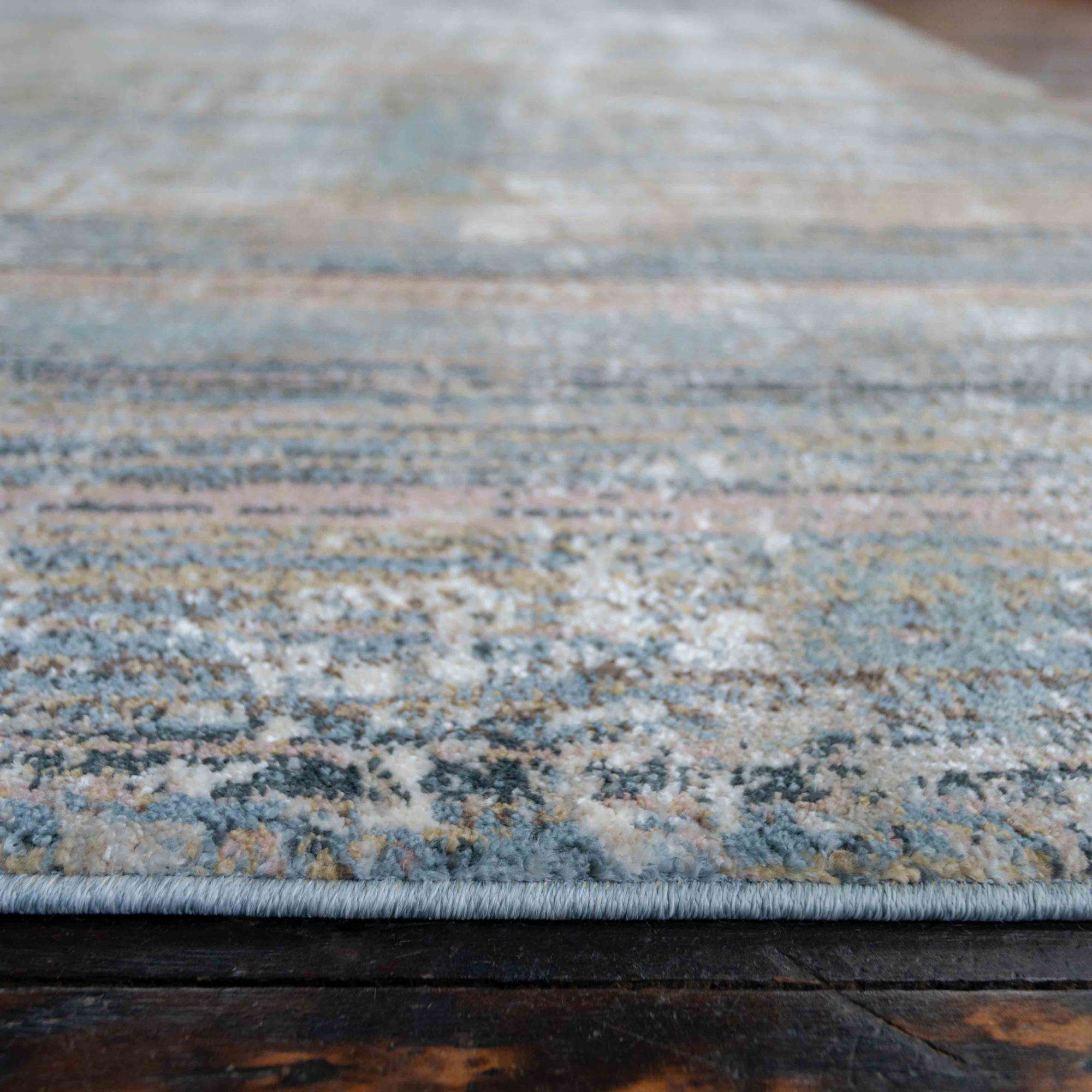 Soft Modern Blue Distressed Scratched Effect Runner Rugs