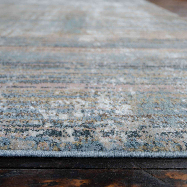 Soft Modern Blue Distressed Scratched Effect Runner Rugs