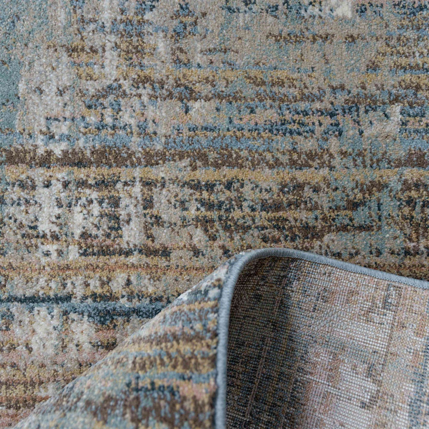 Soft Modern Blue Distressed Scratched Effect Runner Rugs