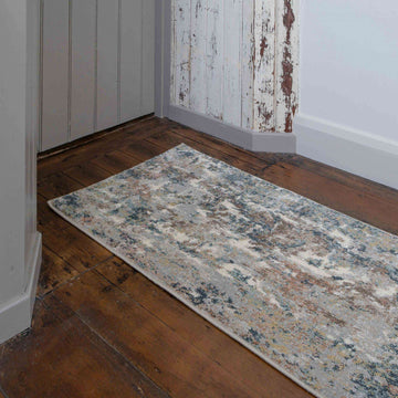 Soft Modern Blue Grey Painted Canvas Effect Hall Runner Rugs