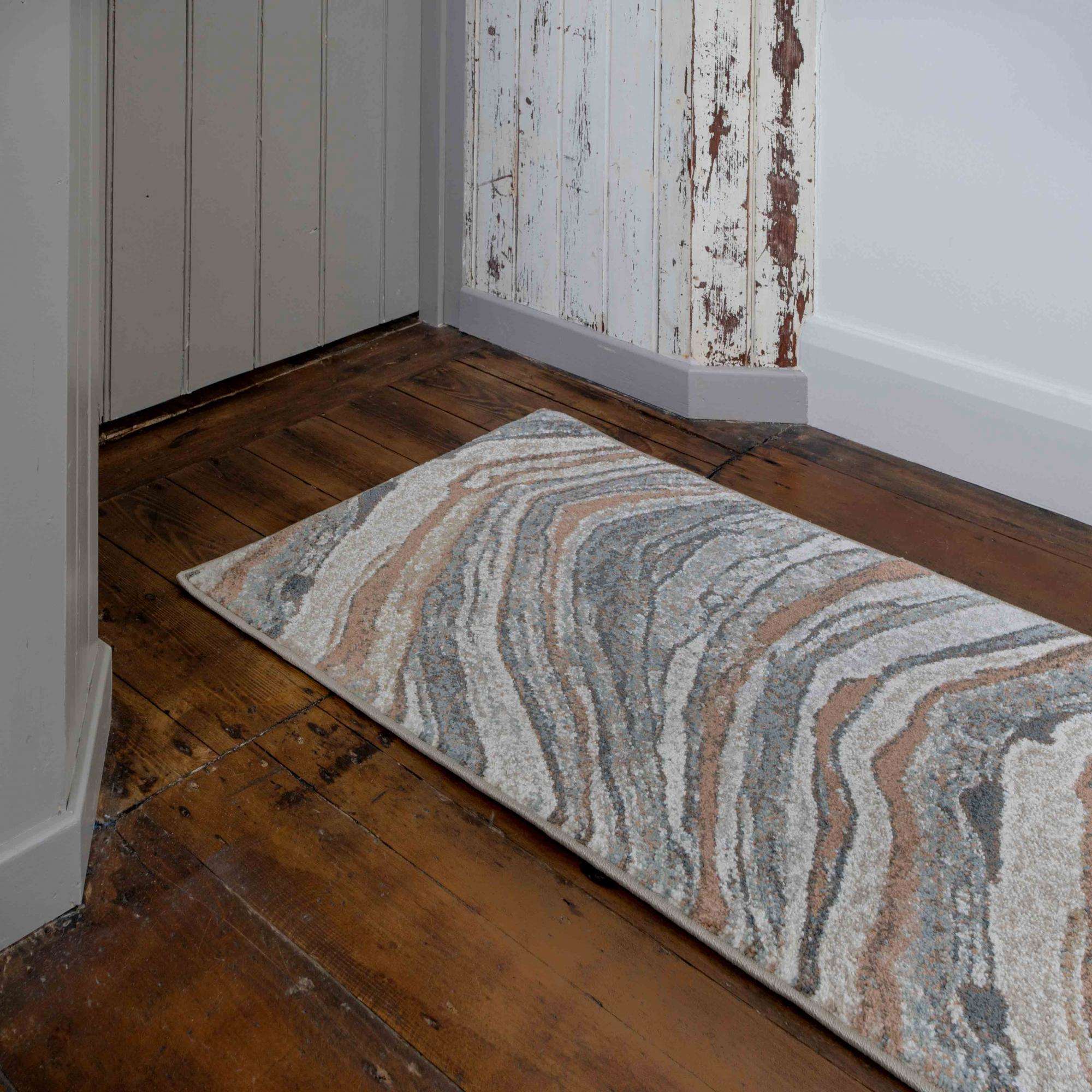 Soft Modern Blue Natural Waves Hall Runner Rugs Runner Rugs Kukoon