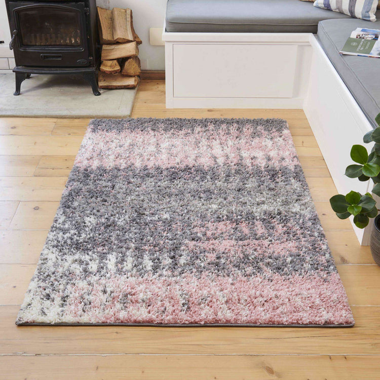 Blush Distressed Textured Shaggy Runner Rug