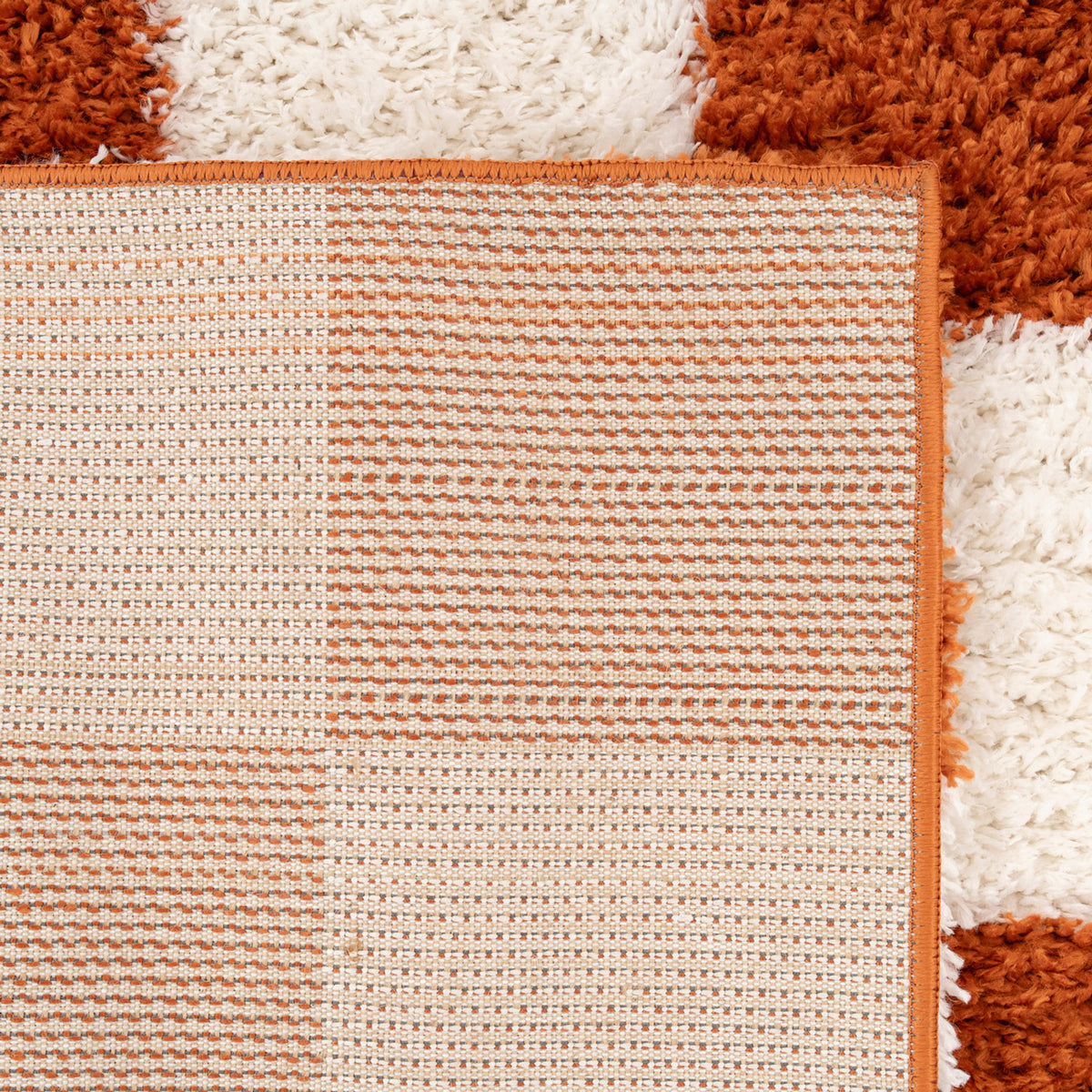 Soft Rust Checkerboard Shaggy Rug - Gigi