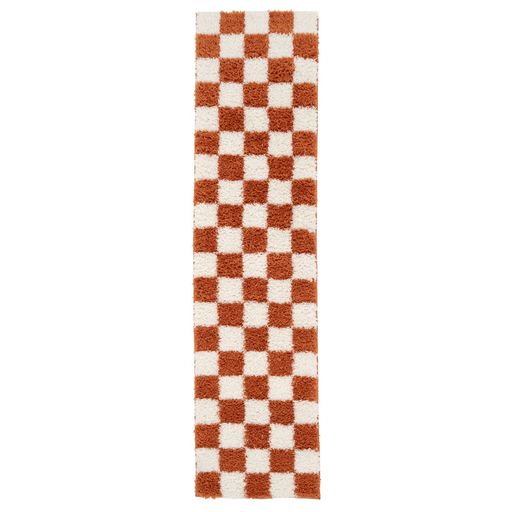 Soft Rust Checkerboard Shaggy Runner - Gigi