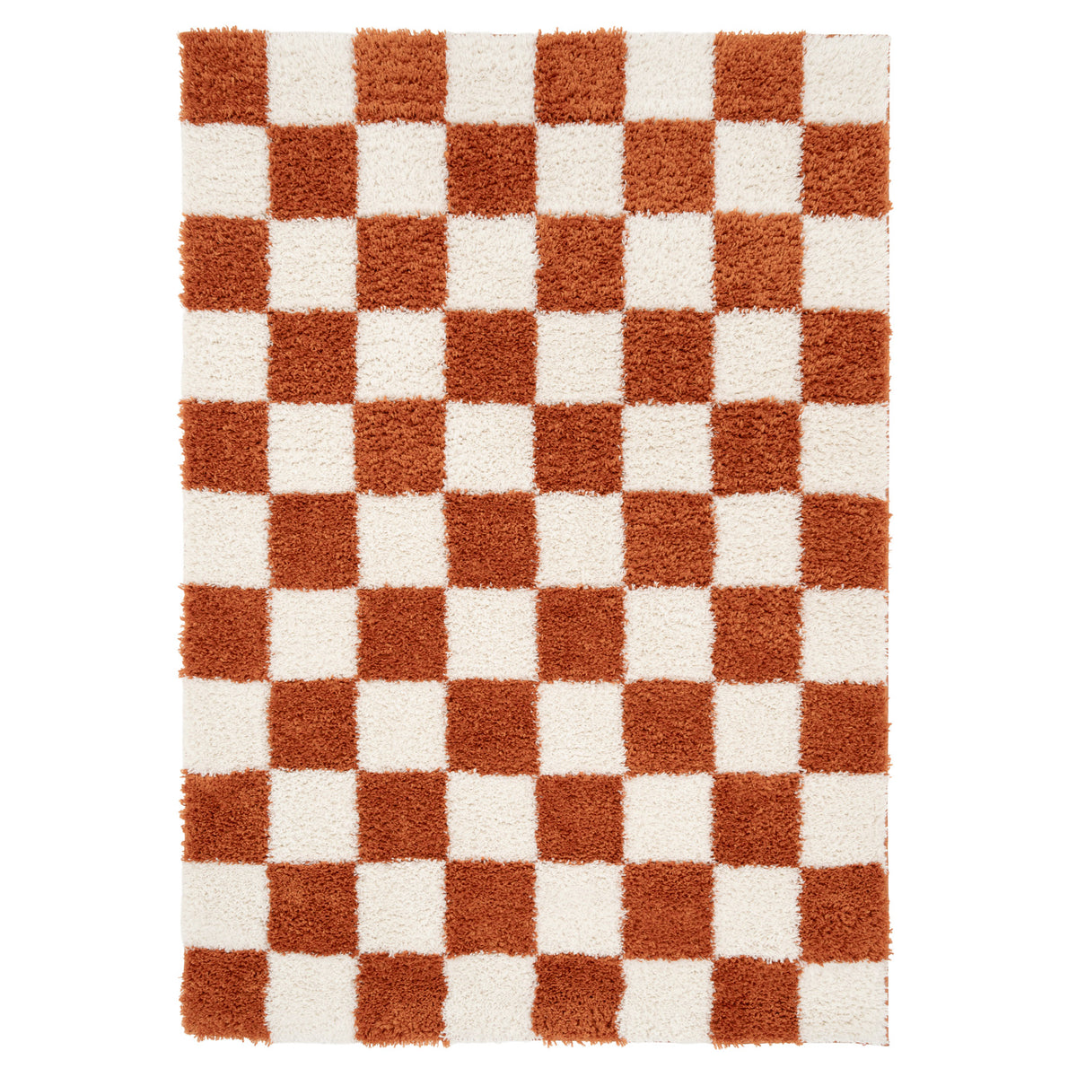 Soft Rust Checkerboard Shaggy Rug - Gigi
