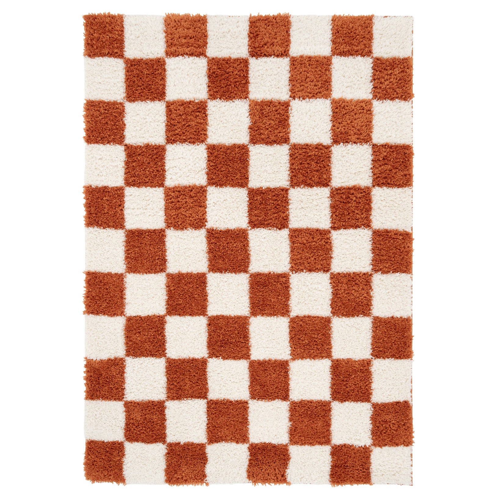 Soft Rust Checkerboard Shaggy Rug - Gigi