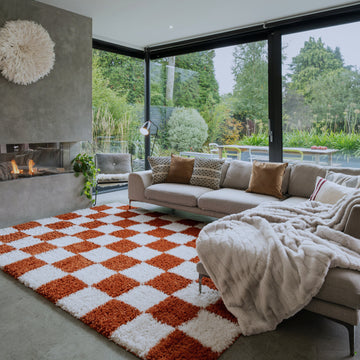 Soft Rust Checkerboard Shaggy Rug - Gigi