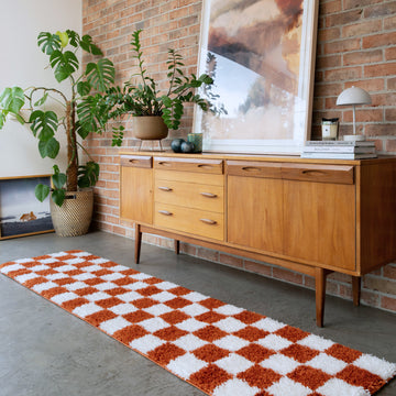 Soft Rust Checkerboard Shaggy Runner - Gigi