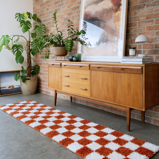 Soft Rust Checkerboard Shaggy Runner - Gigi