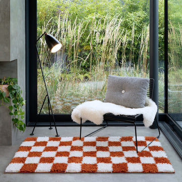 Soft Rust Checkerboard Shaggy Rug - Gigi