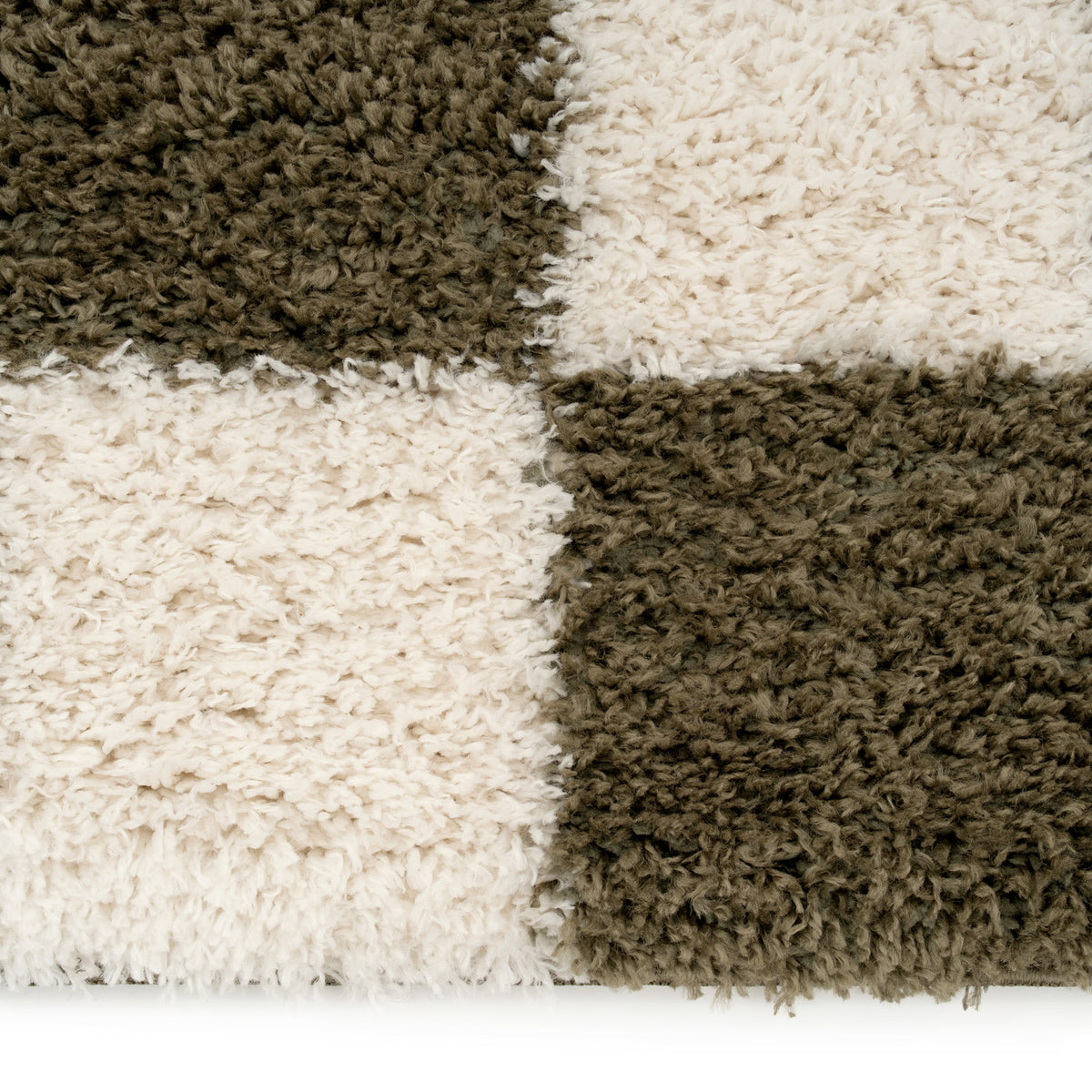 Soft Green Checkerboard Shaggy Rug - Josie