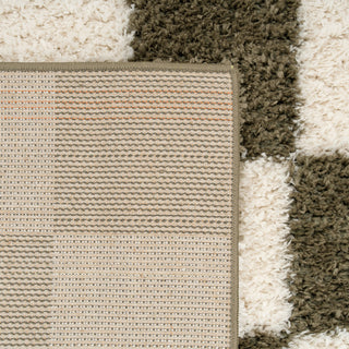 Soft Green Checkerboard Shaggy Rug - Josie