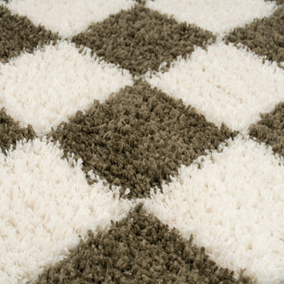 Soft Green Checkerboard Shaggy Rug - Josie