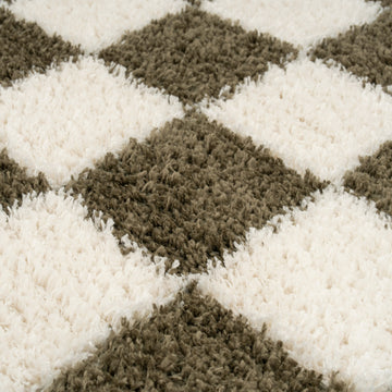Soft Green Checkerboard Shaggy Runner - Josie