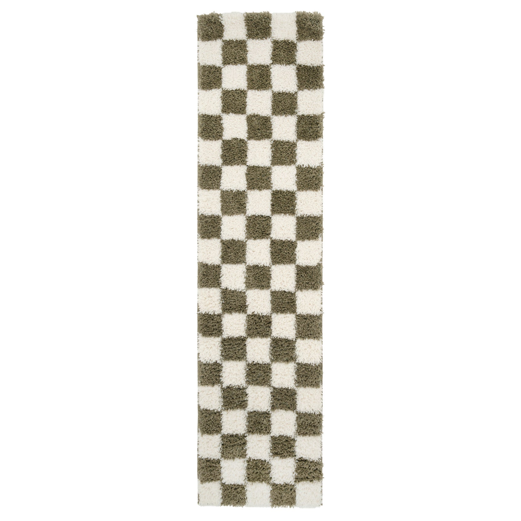 Soft Green Checkerboard Shaggy Runner - Josie