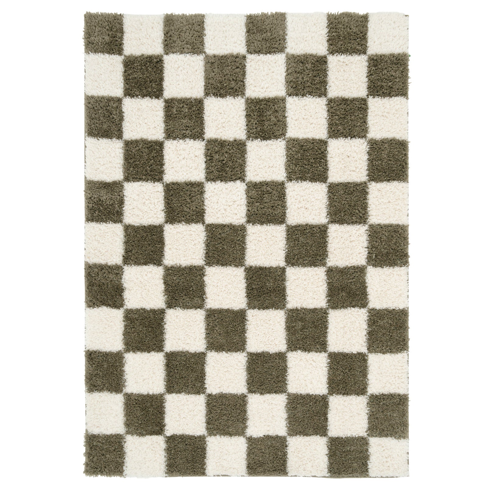 Soft Green Checkerboard Shaggy Rug - Josie