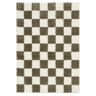 Soft Green Checkerboard Shaggy Rug - Josie