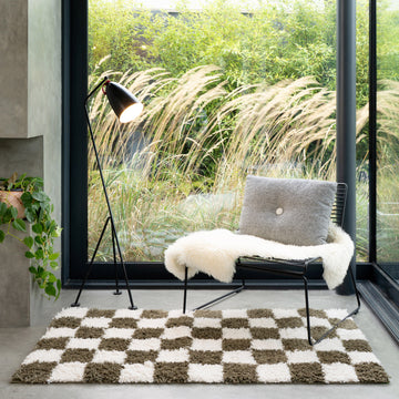 Soft Green Checkerboard Shaggy Rug - Josie
