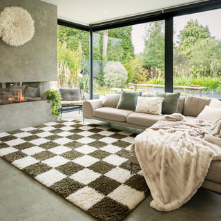Soft Green Checkerboard Shaggy Rug - Josie