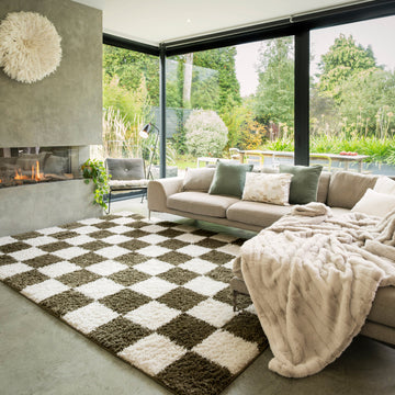 Soft Green Checkerboard Shaggy Rug - Josie