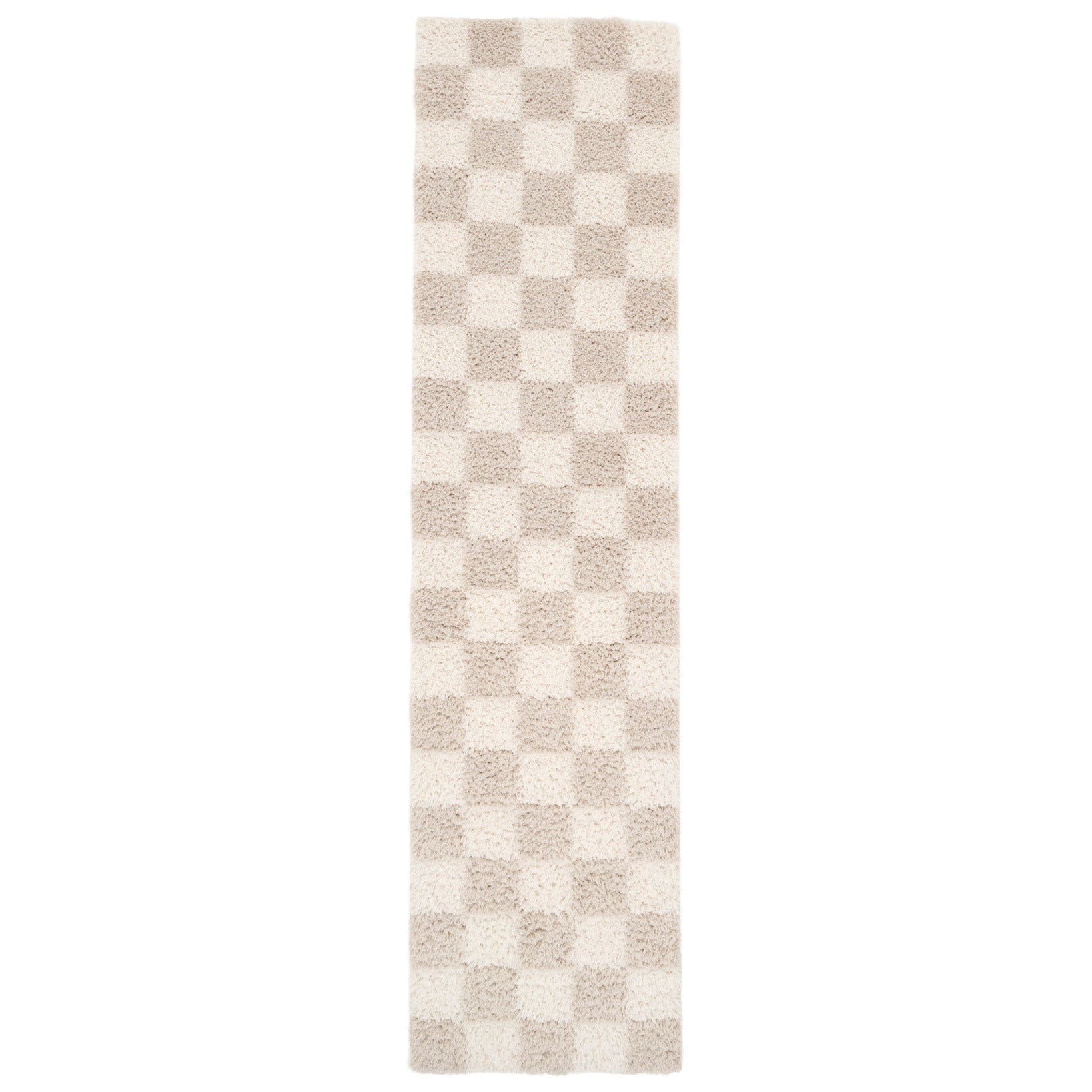 Soft Beige Checkerboard Shaggy Runner - Konnie
