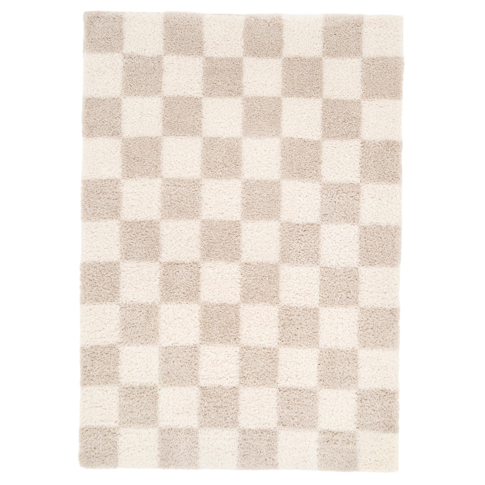 Soft Beige Checkerboard Shaggy Rug - Konnie