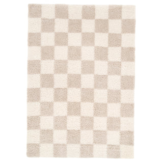 Soft Beige Checkerboard Shaggy Rug - Konnie