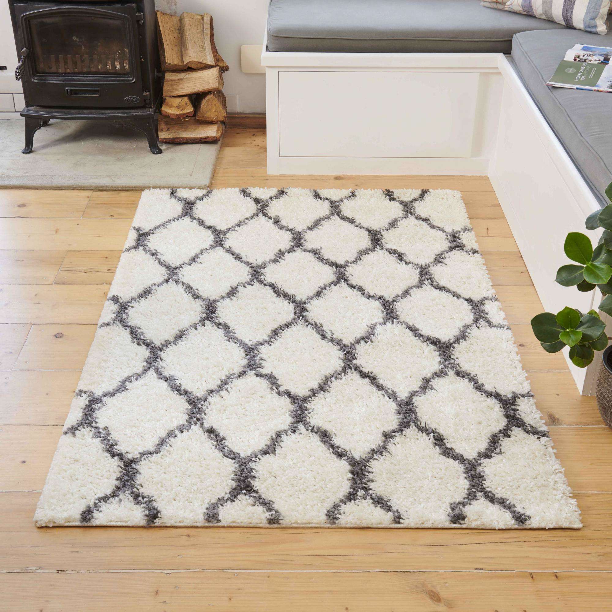 Cream Moroccan Trellis Shaggy Runner Rug