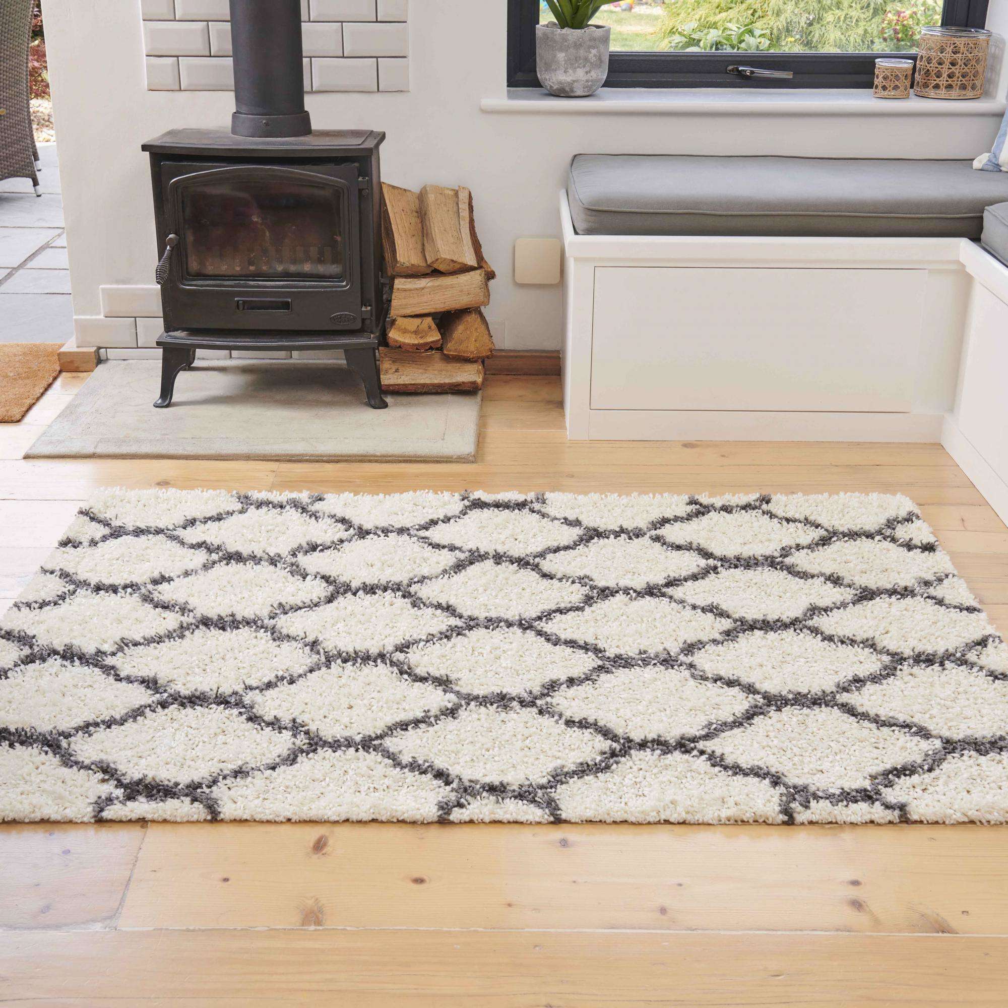 Cream Moroccan Trellis Shaggy Runner Rug