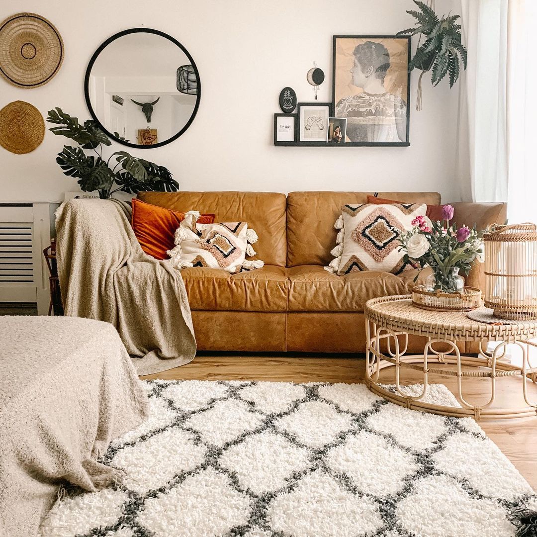 Cream Moroccan Trellis Shaggy Rug