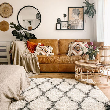 Cream Moroccan Trellis Shaggy Rug
