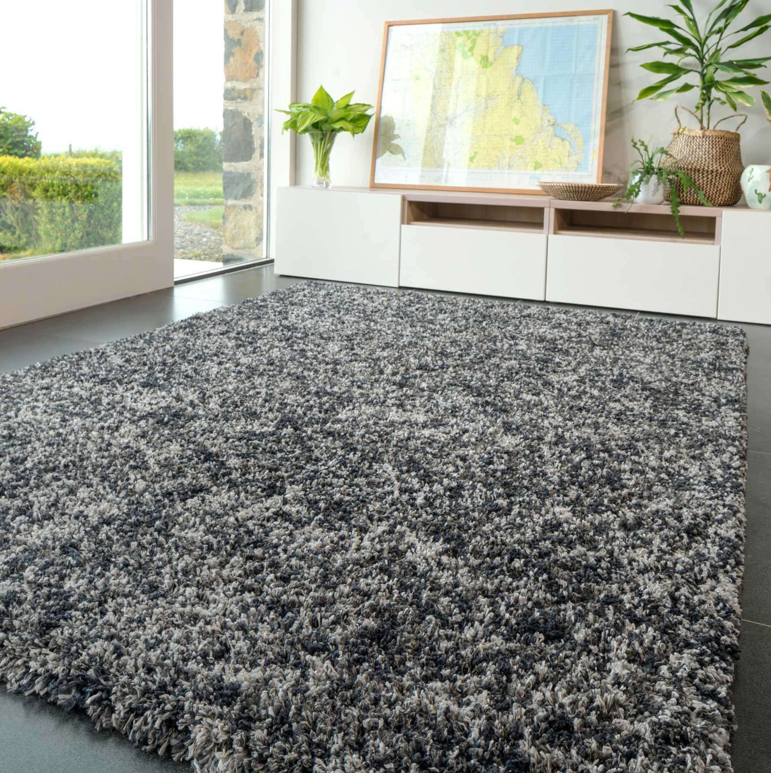 Soft Mottled Grey Shaggy Area Rug - Camberley | Living Room Rugs ...