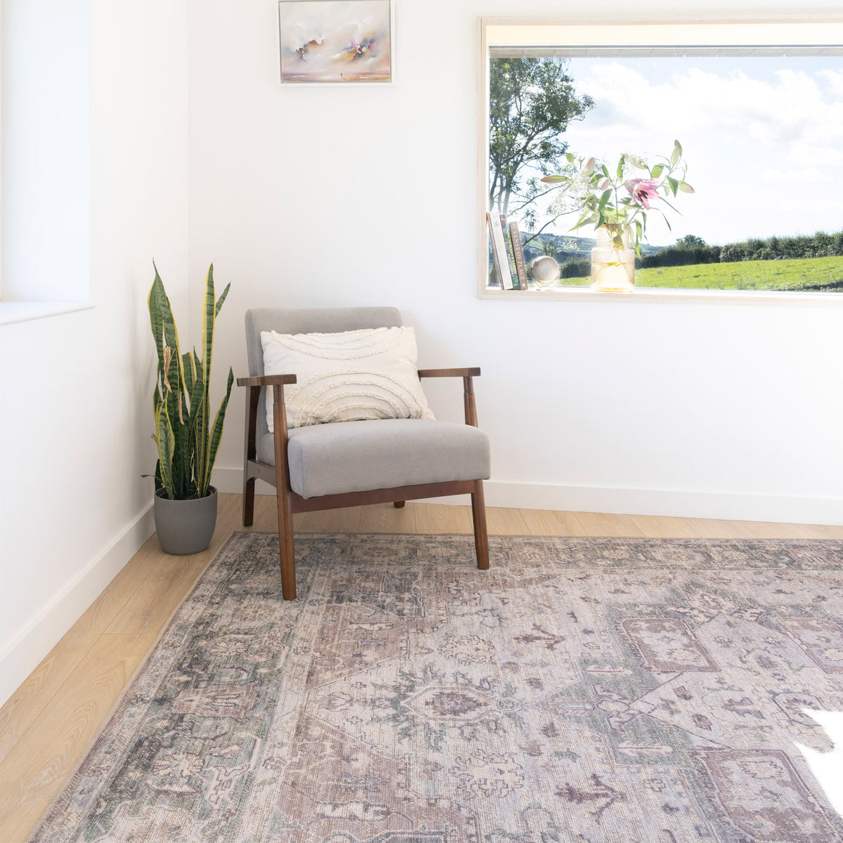 Washable Vintage Green Jute Style Rug - Cova