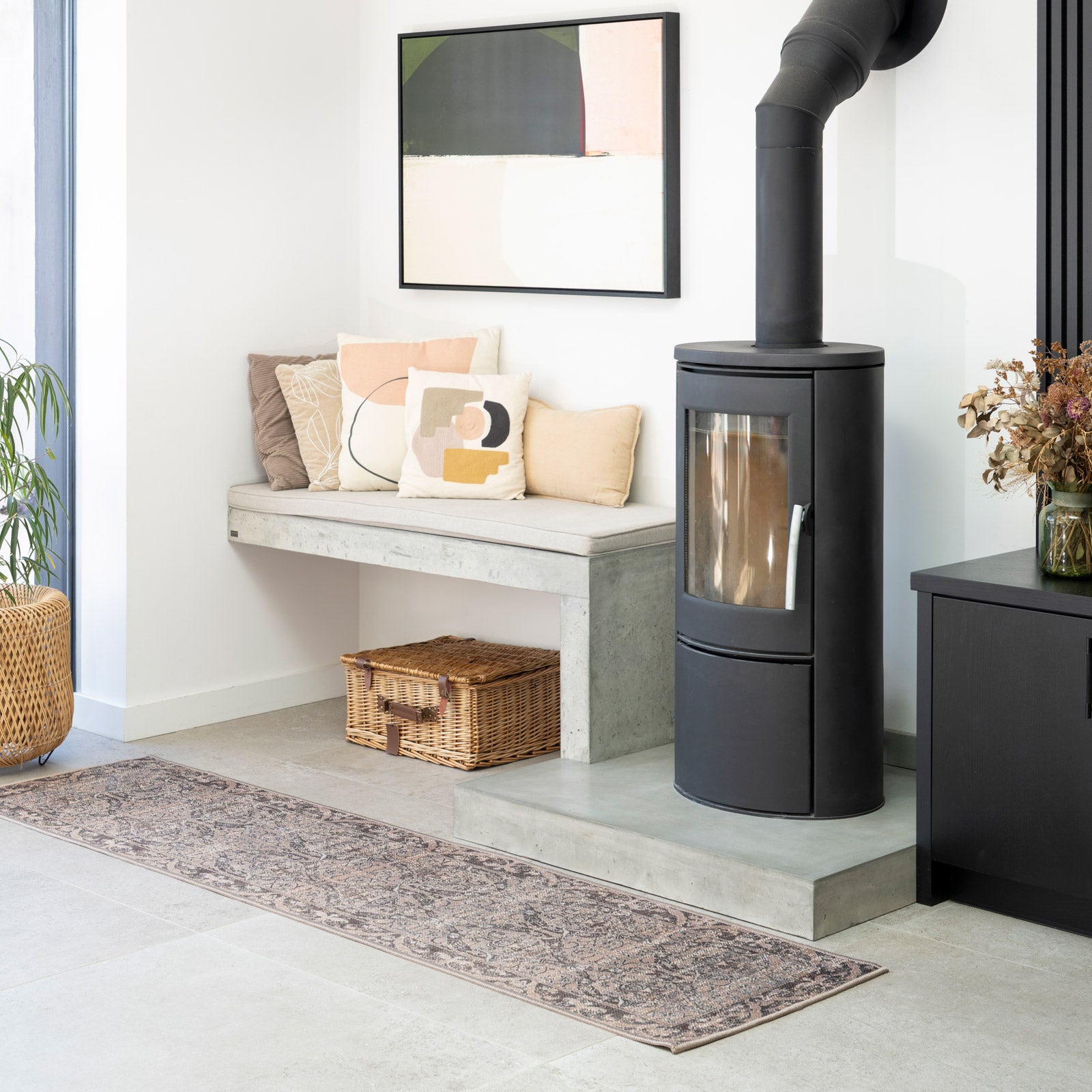 Washable Brown Ornate Jute Style Runner - Eden